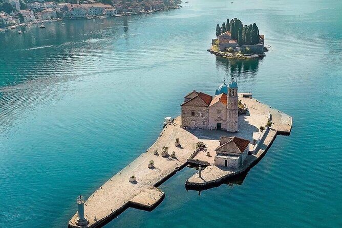 2025 Private Boat To Blue Cave 3 hours ADVENTURE - Perast panoramic view: Venetian-style coastline from sea level