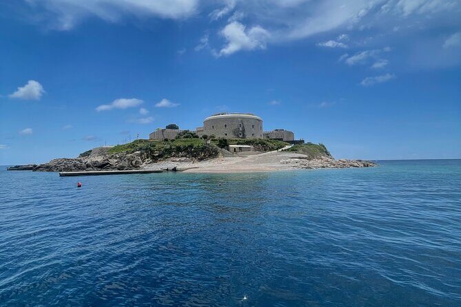 Blue Cave, Lady of the Rocks and Kotor Bay SpeedBoat Tour 3H - Mamula Island at the bay mouth: prison past meets resort views